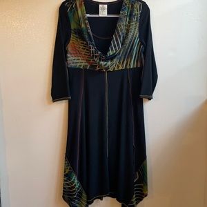 Simon Chang draped neck long sleeve handkerchief hem knit dress size 10